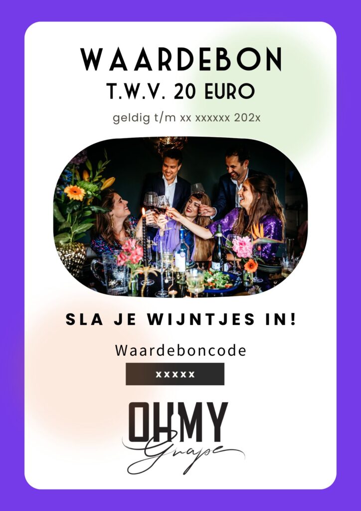 waardebon 20 euro voor wijn webshop Oh My Grape